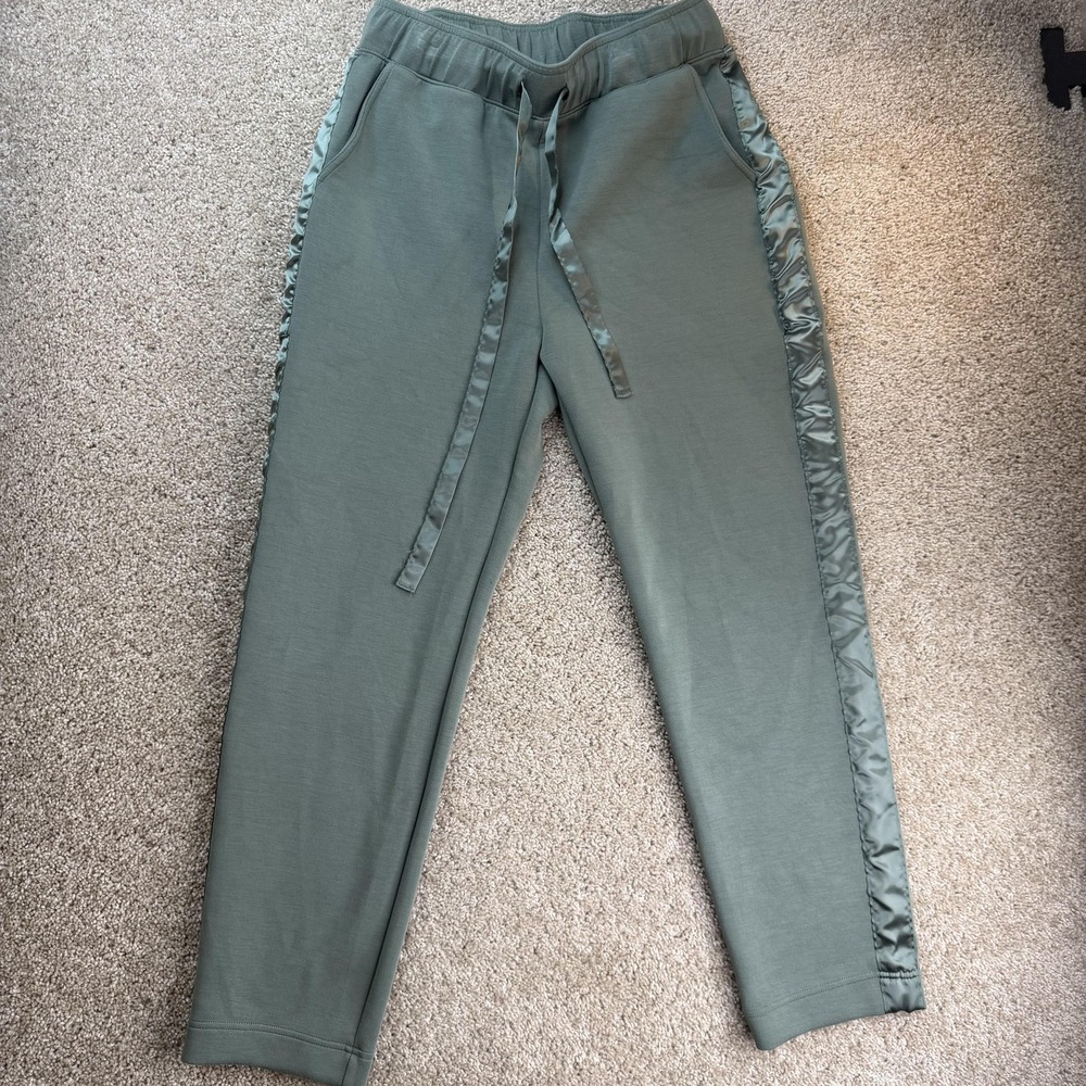 RAE MODE Jogger Pants Womens Large Green Modal Knit Satin Side Stripe Pockets
